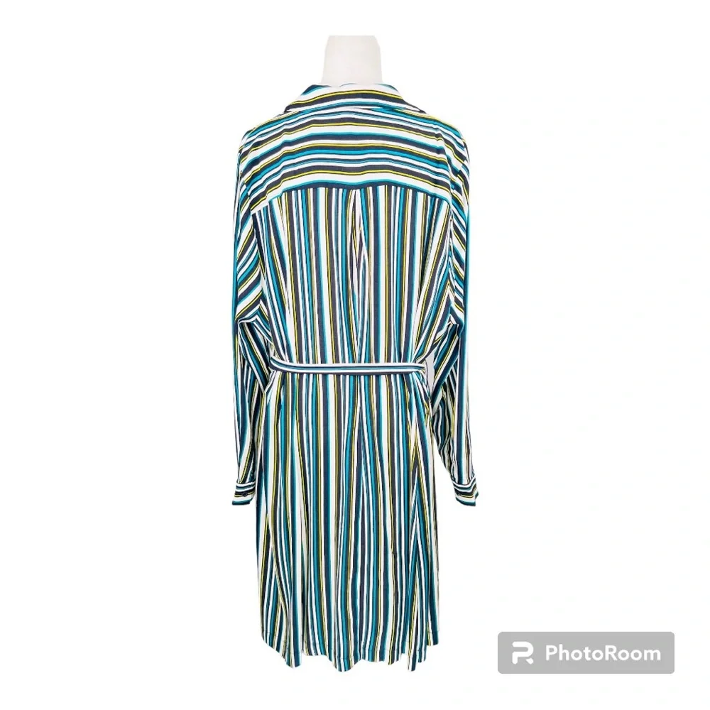 Torrid Black and Green Striped Wrap Belted Long Sleeve Mini Dress Size…